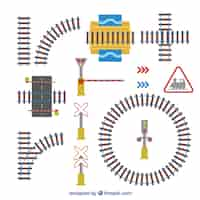 Vecteur gratuit paquet de voies ferrées et panneaux