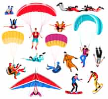 Vecteur gratuit parachutisme amd extreme sports set