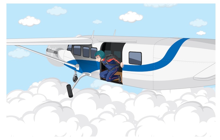 Vecteur gratuit parachutiste sautant de l'avion