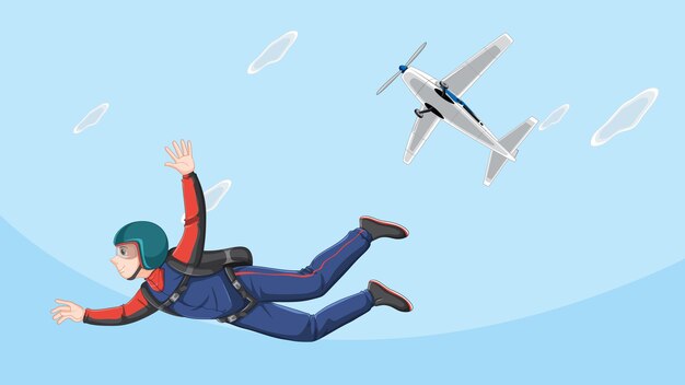 Parachutiste volant avec un avion dans le ciel