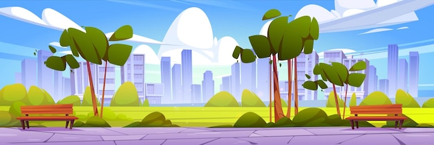 Parc d'été sur le fond du paysage urbain
