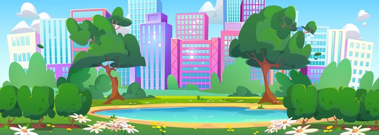 Vecteur gratuit parc urbain d'été avec lac
