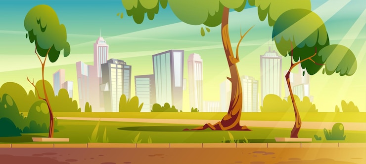 Vecteur gratuit parc de la ville avec arbres verts et pelouse