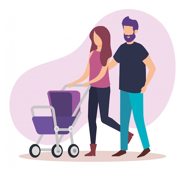 Vecteur gratuit parents en couple avec des personnages de bébé