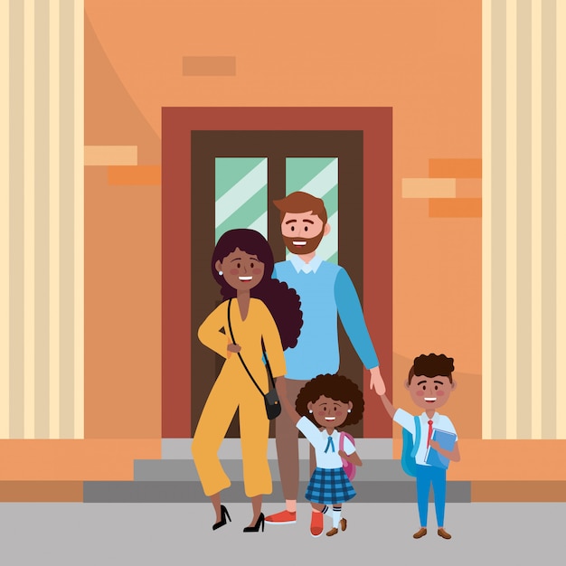 Parents Avec Enfants Allant à L'école