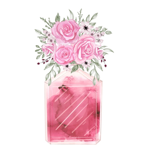 Vecteur gratuit parfum et fleurs rose aquarelle clipart mode illustration