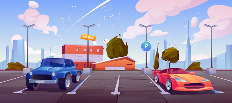 Vecteur gratuit parking dans la rue, voitures de luxe