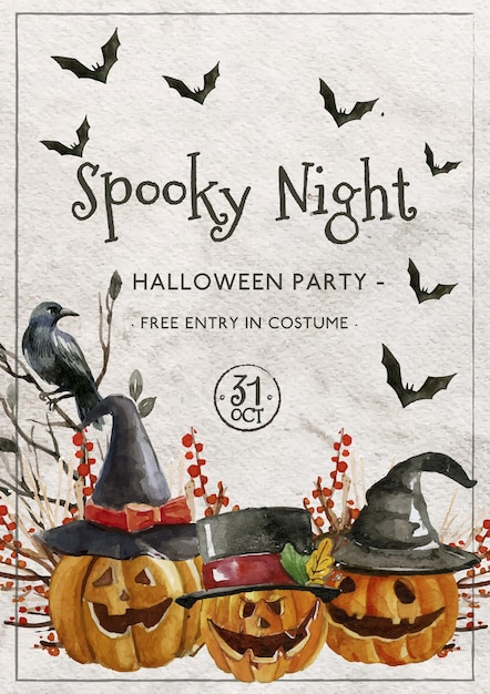 Vecteur gratuit party flyer aquarelle halloween