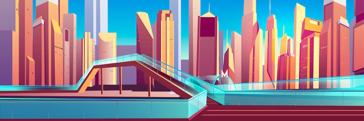 Vecteur gratuit passage piétonnier dans le vecteur de dessin animé de la ville moderne