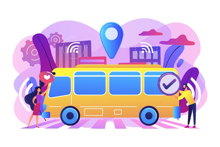 Vecteur gratuit les passagers aiment et approuvent l'illustration de bus sans conducteur robotique autonome