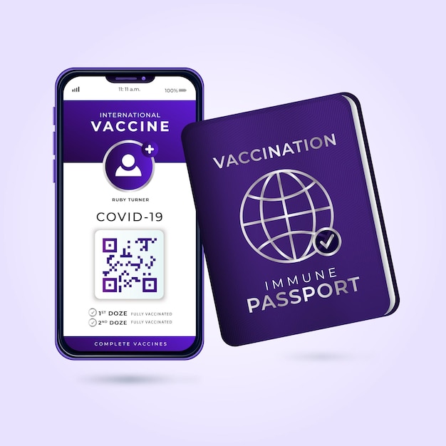 Vecteur gratuit passeport de vaccination à gradient pour voyager