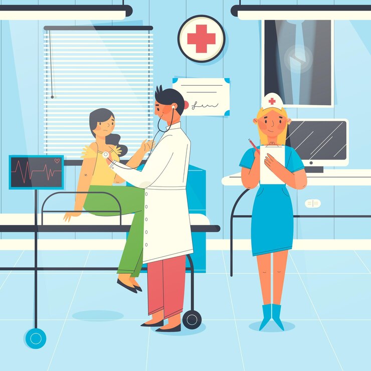Vecteur gratuit patient dessiné à plat faisant un examen médical