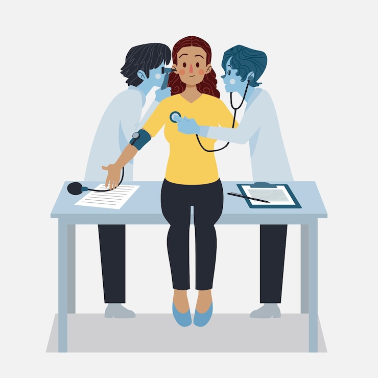 Vecteur gratuit patient illustré qui passe un examen médical