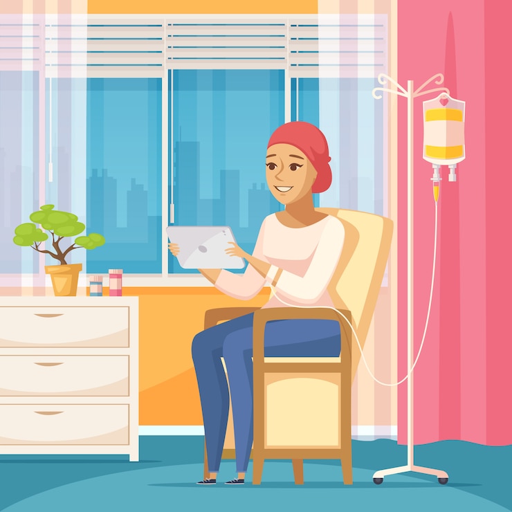 Vecteur gratuit patient d'oncologie et compte-gouttes intraveineux