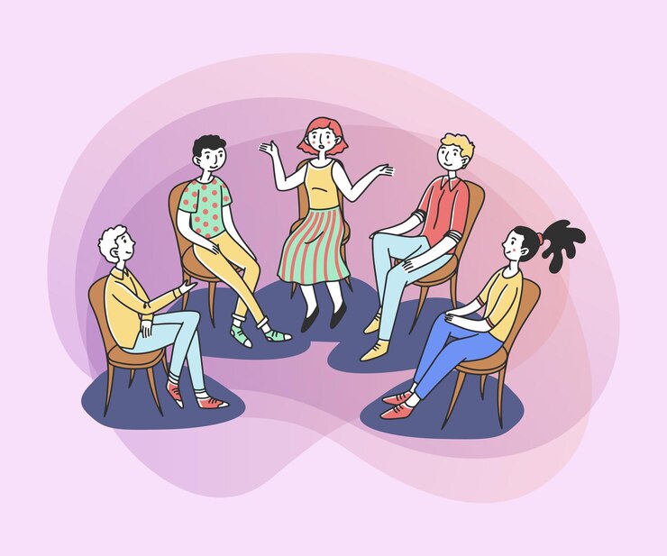 Vecteur gratuit patients discutant de leur problème psychologique ou de leur dépendance