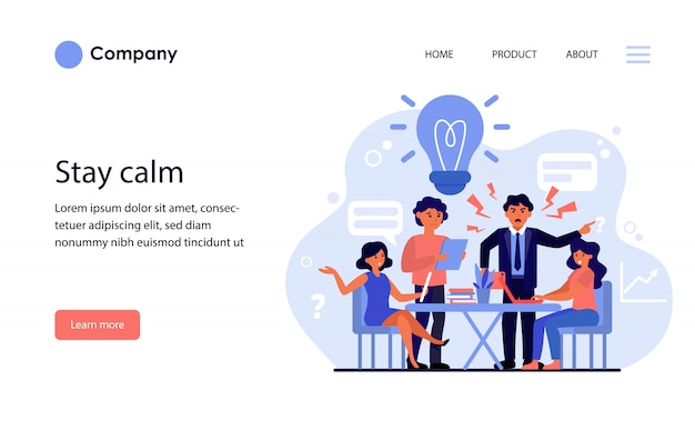 Patron Agressif Grondant Les Employés Bouleversés. Mise En Page Du Modèle De Site Web