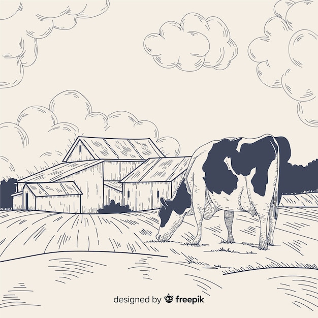 Vecteur gratuit paysage agricole dessiné à la main