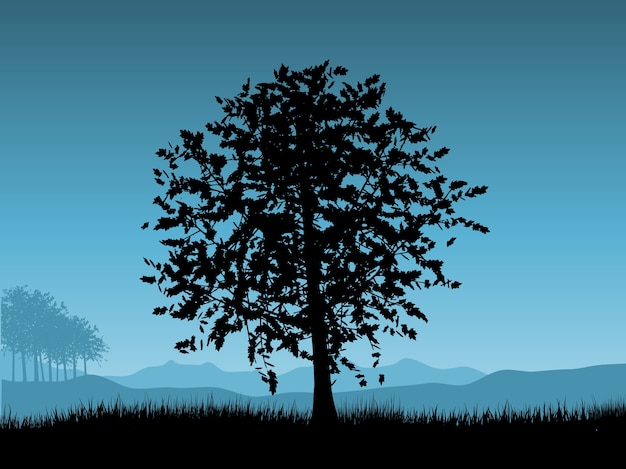 Vecteur gratuit paysage avec des arbres contre un ciel nocturne