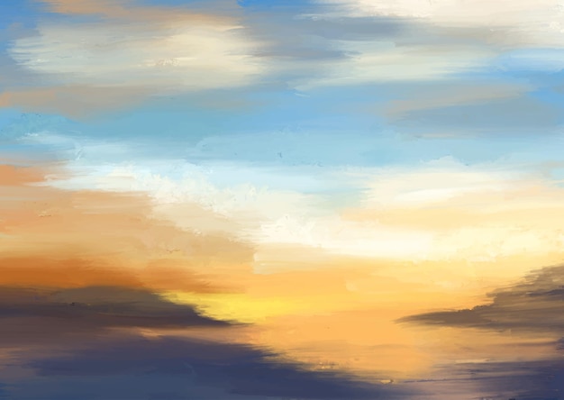 Vecteur gratuit paysage contemporain au coucher du soleil peint à la main dans des peintures à l'huile
