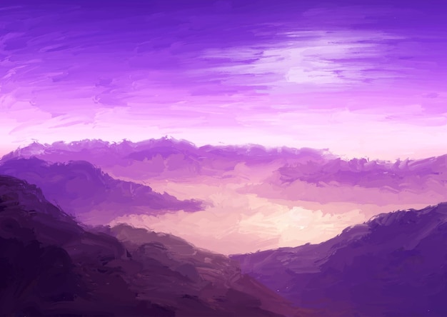 Vecteur gratuit paysage de coucher de soleil violet abstrait peint à la main en peintures à l'huile
