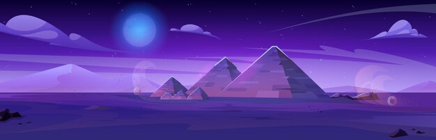 Paysage désertique de nuit Egypte avec vecteur pyramide