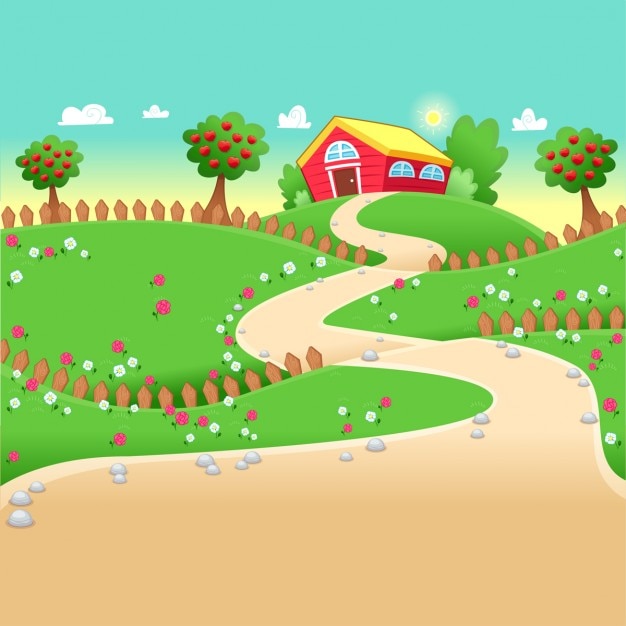 Paysage Drôle Avec La Ferme Vector Cartoon Illustration