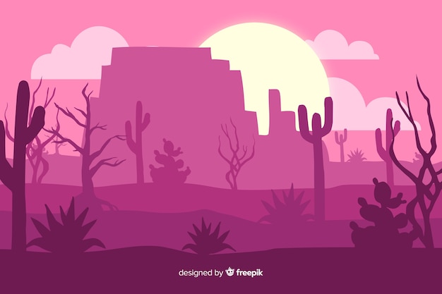 Vecteur gratuit paysage du désert rose avec cactus