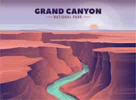 Vecteur gratuit paysage du grand canyon et vue sur le fleuve colorado illustration vectorielle pour le web et la bannière monuments naturels les plus célèbres des états-unis parc national de l'arizona