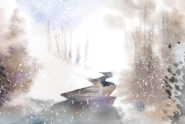 Vecteur gratuit paysage du pays des merveilles d'hiver peint par vecteur aquarelle