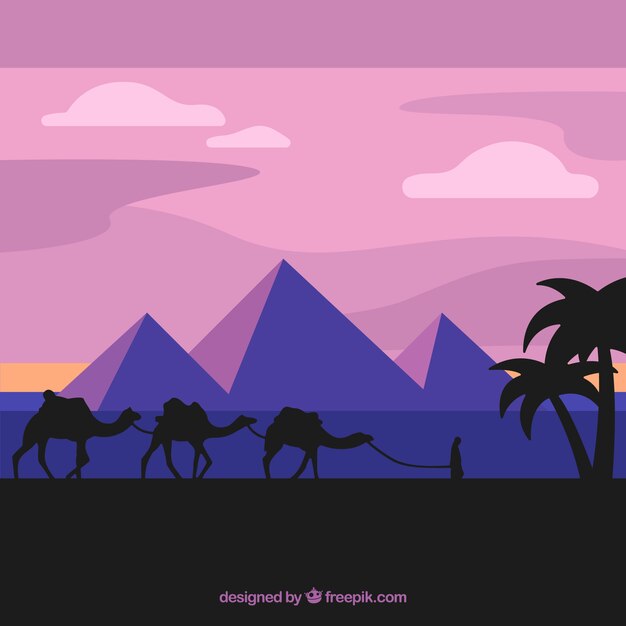 Paysage d&#39;Egypte avec caravane