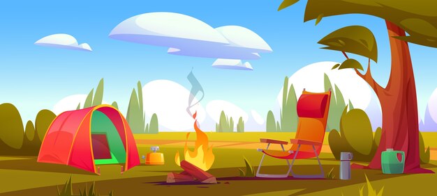 Paysage d'été de camping de dessin animé