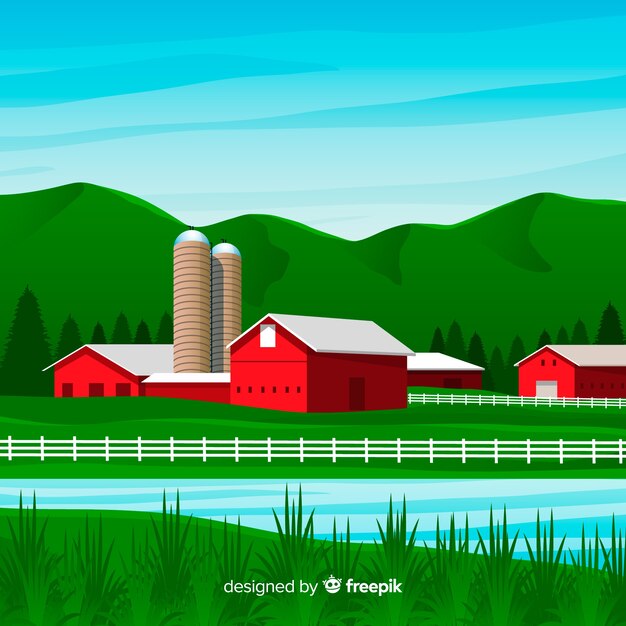 Paysage de ferme dans un style plat