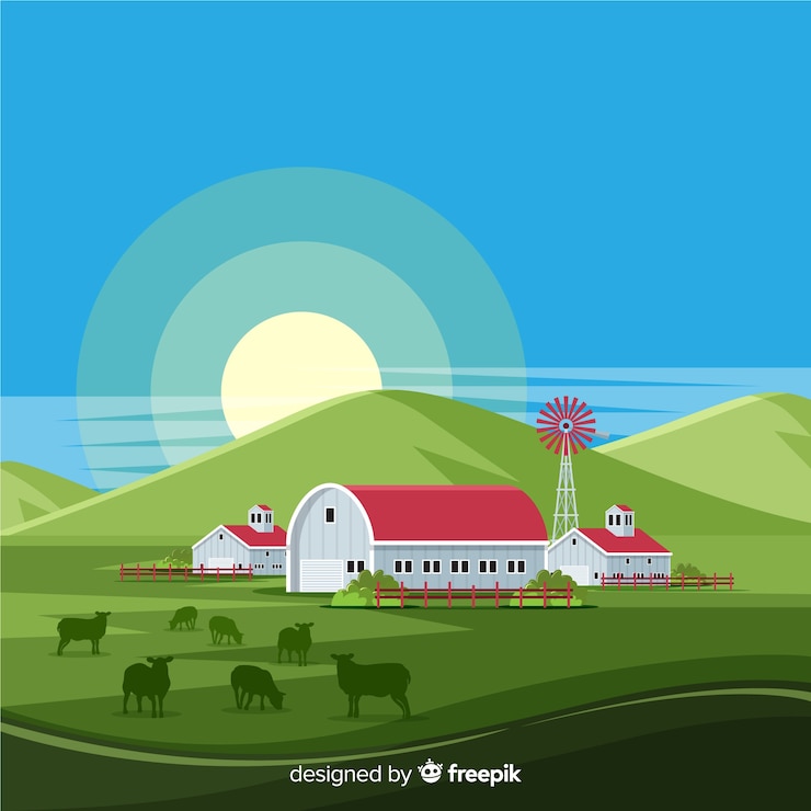 Vecteur gratuit paysage de ferme