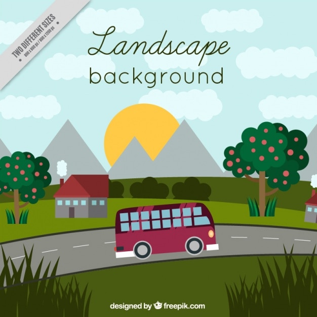 Vecteur gratuit paysage de fond avec le bus