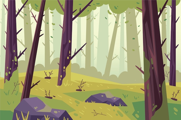 Paysage Forestier Design Plat Dessiné à La Main