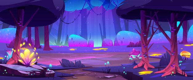 Paysage de forêt magique la nuit