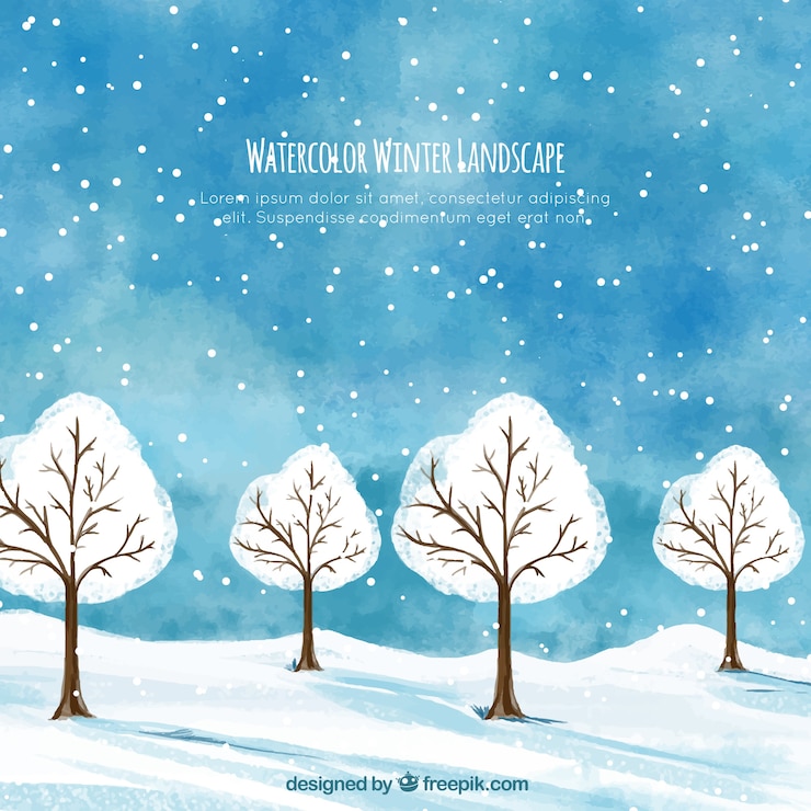 Vecteur gratuit paysage d&#39;hiver aquarelle avec des arbres