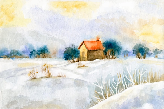 Paysage d'hiver aquarelle