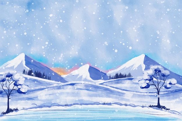 Vecteur gratuit paysage d'hiver aquarelle