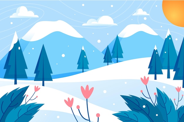 Vecteur gratuit paysage d'hiver design plat