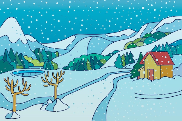 Vecteur gratuit paysage d'hiver dessiné à la main