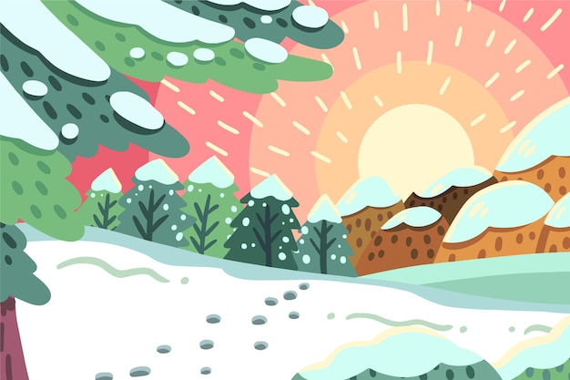 Vecteur gratuit paysage d'hiver dessiné à la main