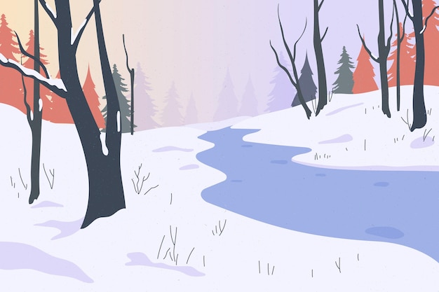 Vecteur gratuit paysage d'hiver plat dessiné à la main