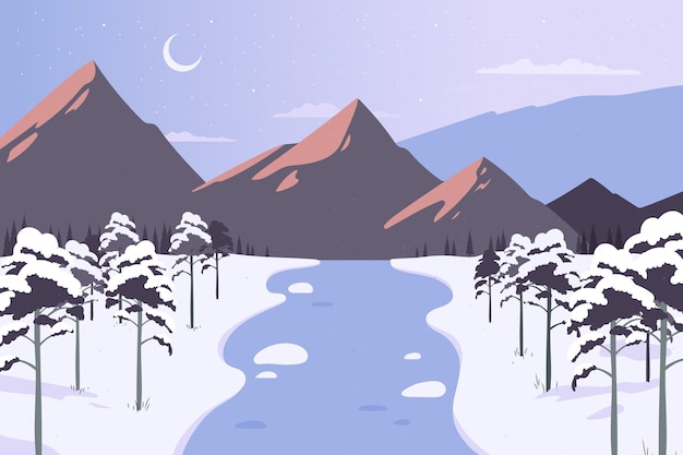 Vecteur gratuit paysage d'hiver plat dessiné à la main