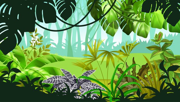 Paysage de jeu avec des plantes tropicales