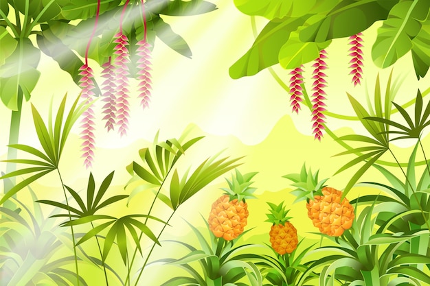 Vecteur gratuit paysage de jeu avec des plantes tropicales.