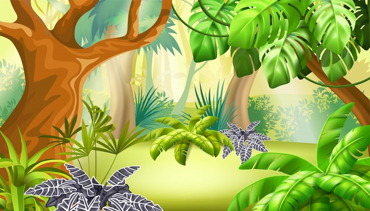 Vecteur gratuit paysage de jeu avec scène de jungle tropicale.