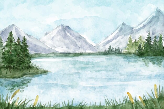 Paysage de lac aquarelle