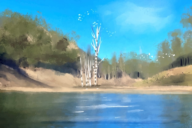 Paysage de lac aquarelle