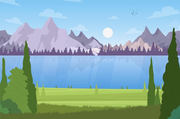 Vecteur gratuit paysage de lac design plat dessiné à la main
